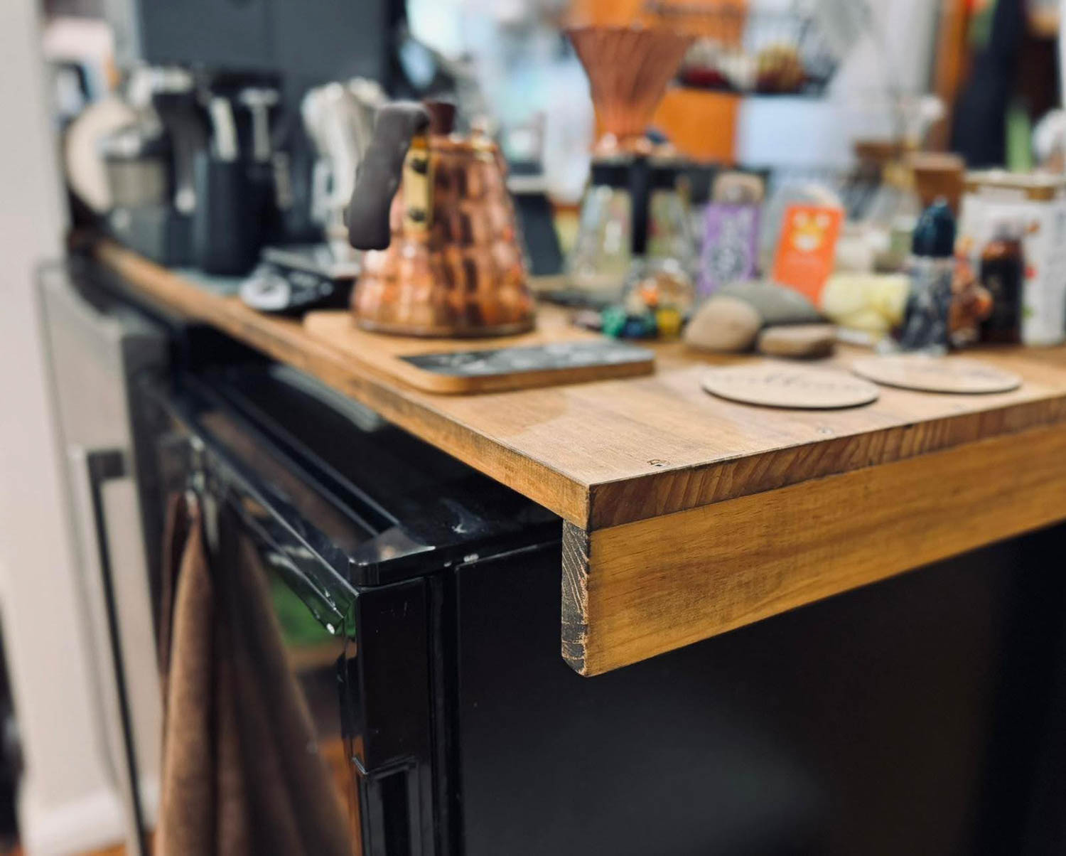 recycled benchtop "A Taste of Home" Will's Home Brew Coffee Station Setup