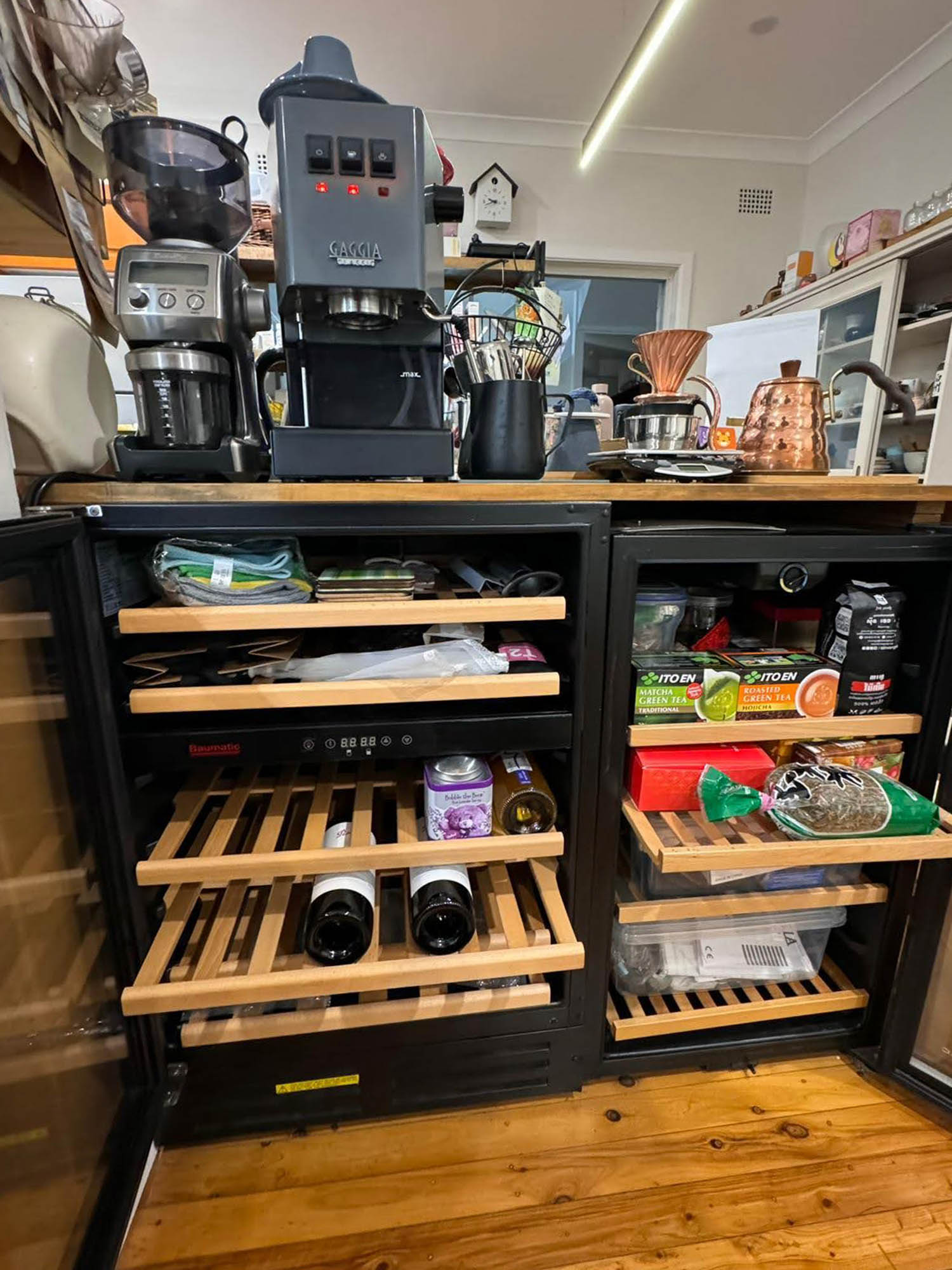 wine fridge "A Taste of Home" Will's Home Brew Coffee Station Setup