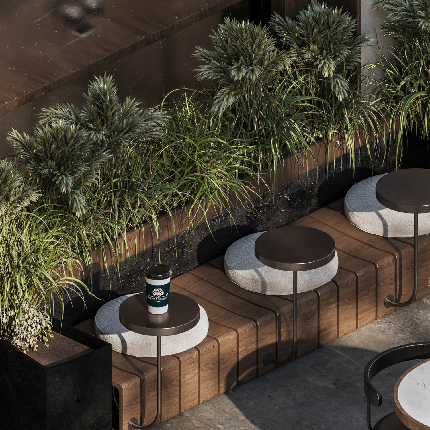 seating detail Roots Cafe / Kuwait / Alaa Basem