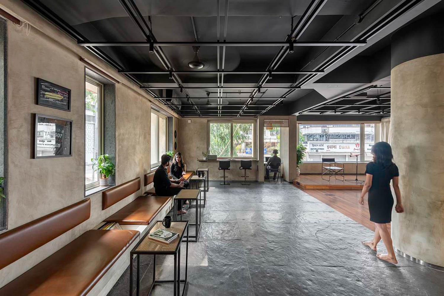 seating area at Coworking cafe / Chasing Tales / The Creative Incubator / Mumbai / DIG Architects